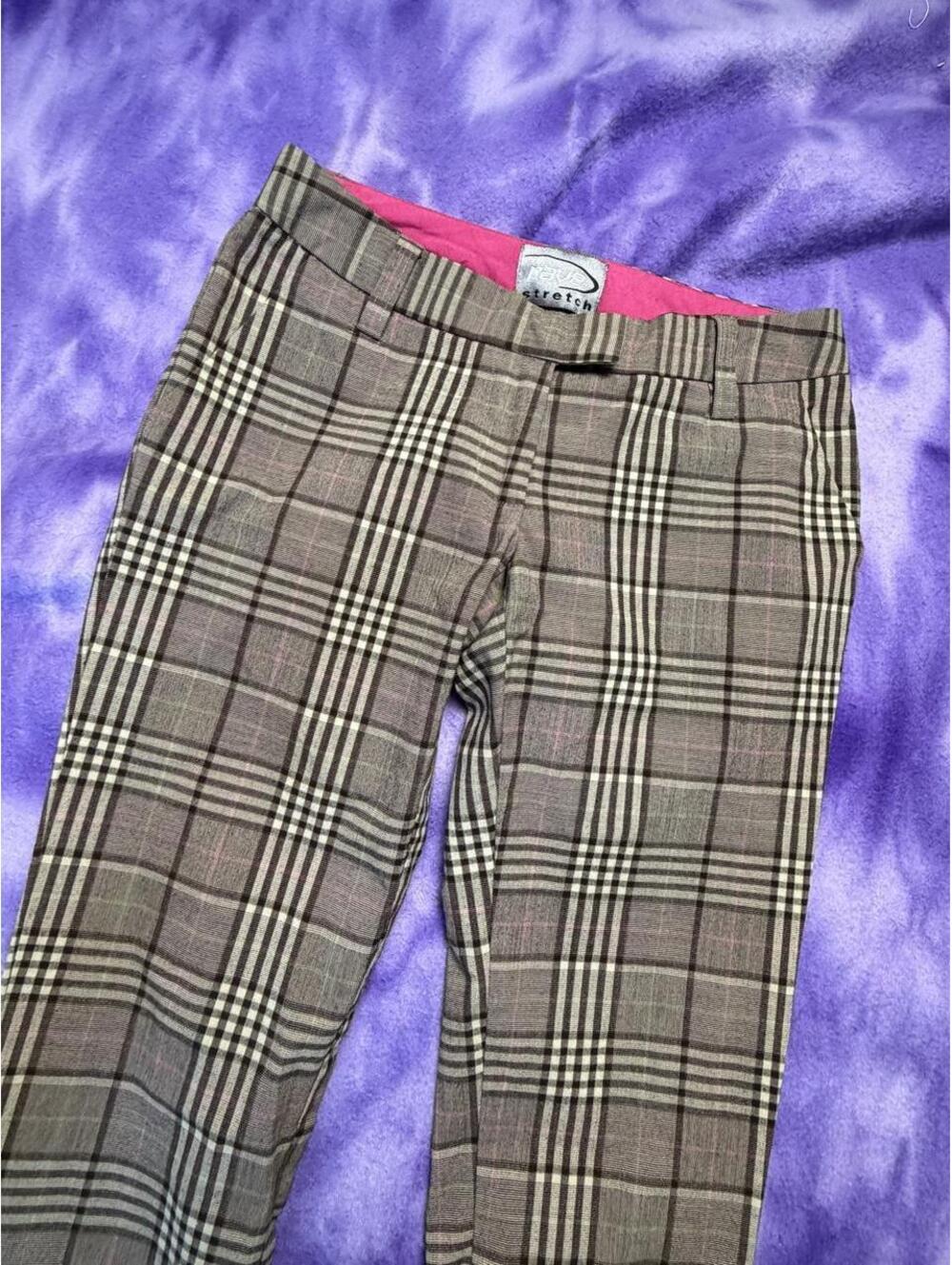 Rave Stretch Brown and Beige Plaid low rise Flare Pants